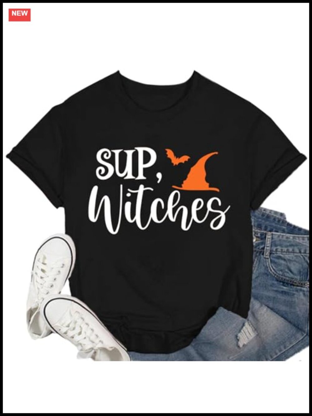 Halloween Witch T-Shirt Women Short Sleeve Crew Neck Graphic Tee